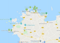 Carte localisation lieux à visiter sur la Côte de granit rose